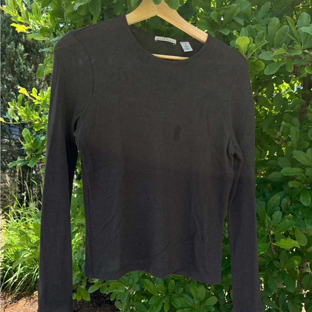 Anne Klein Sheer Charcoal Long Sleeve Top